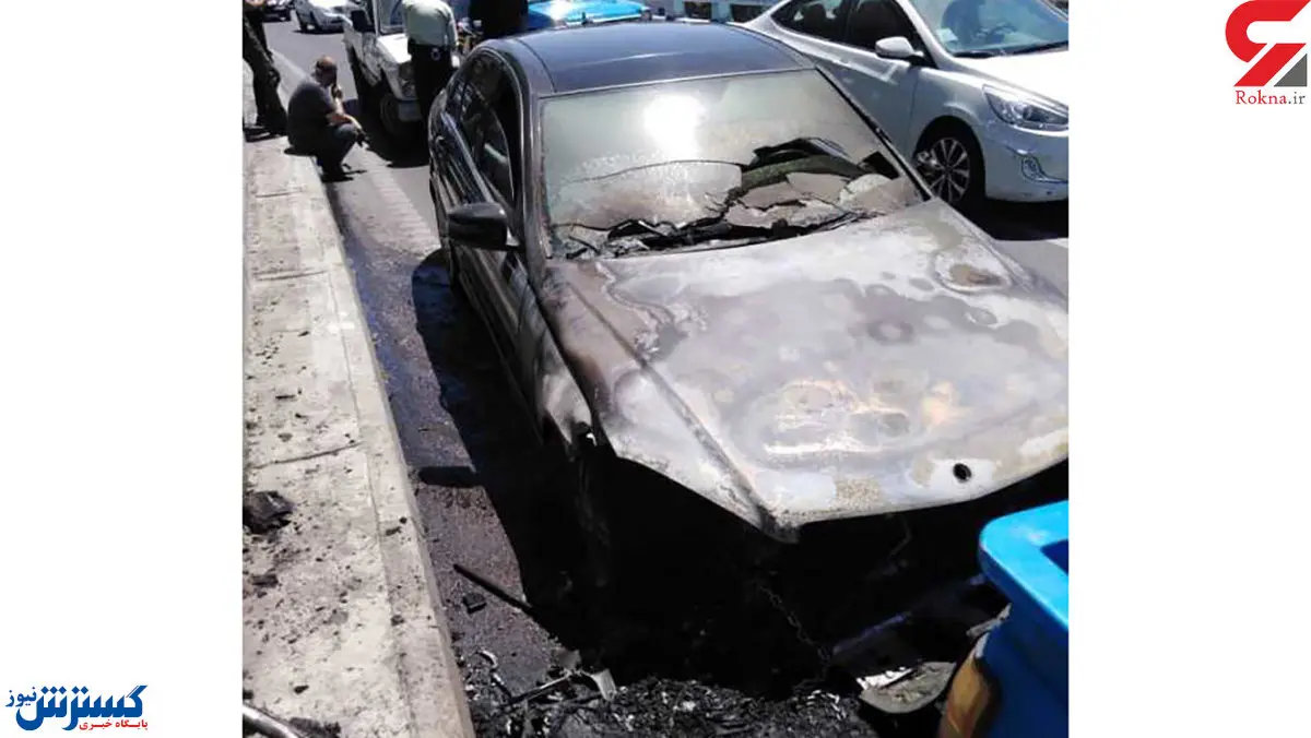 آتش گرفتن مرسدس بنز لاکچری در تهران/ عکس