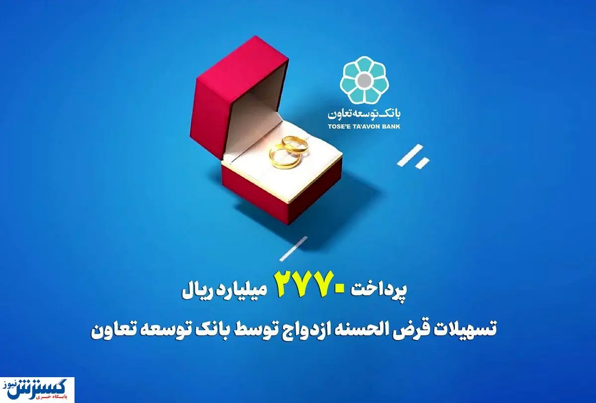 پرداخت ۲۷۷۰ میلیارد ریال تسهیلات قرض الحسنه ازدواج توسط بانک توسعه تعاون