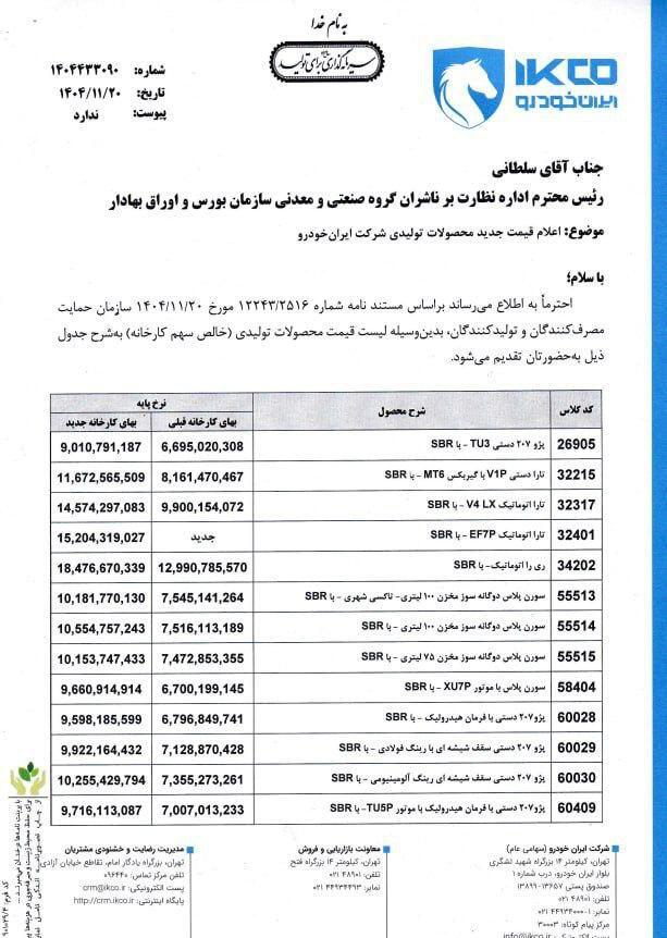 فوری؛ قیمت کارخانه ای محصولات ایران خودرو گران شد + جدول