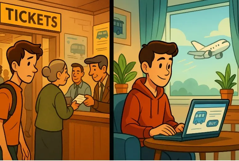 مقایسه خرید اینترنتی بلیط اتوبوس با خرید حضوری