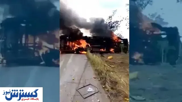 ده‌ها نفر در تصادف اتوبوس در آتش سوختند