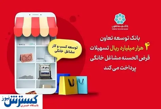 بانک توسعه تعاون ۴ هزار میلیارد ریال تسهیلات قرض الحسنه مشاغل خانگی پرداخت می کند