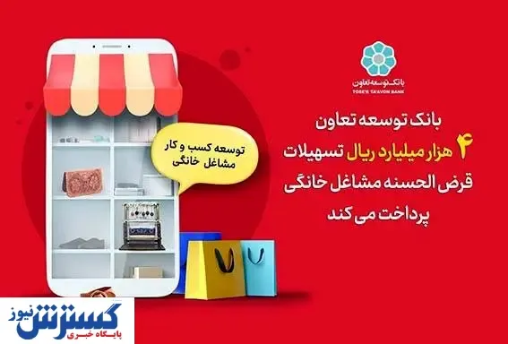 بانک توسعه تعاون ۴ هزار میلیارد ریال تسهیلات قرض الحسنه مشاغل خانگی پرداخت می کند