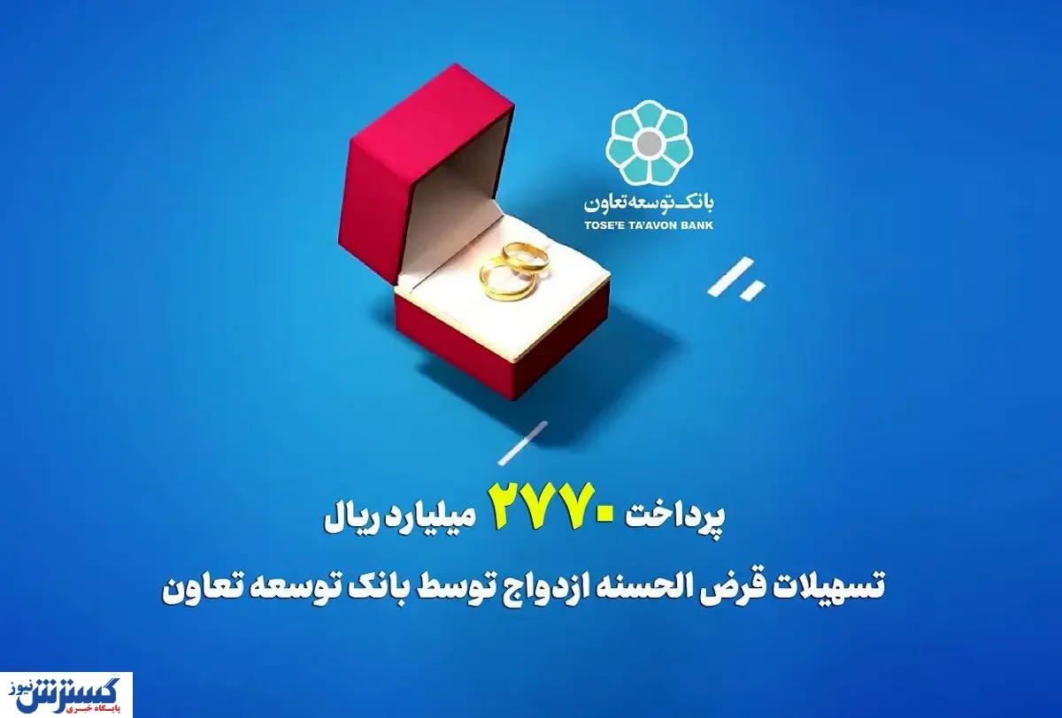 پرداخت ۲۷۷۰ میلیارد ریال تسهیلات قرض الحسنه ازدواج توسط بانک توسعه تعاون